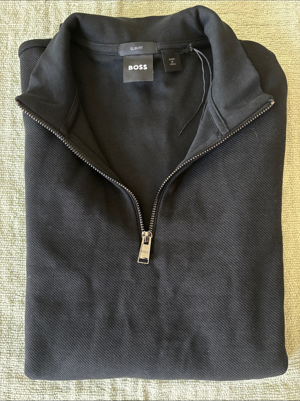 BOSS Hugo Boss Tenore 18 Quarter Zip Sweater Black Slim Fit Medium NWOT